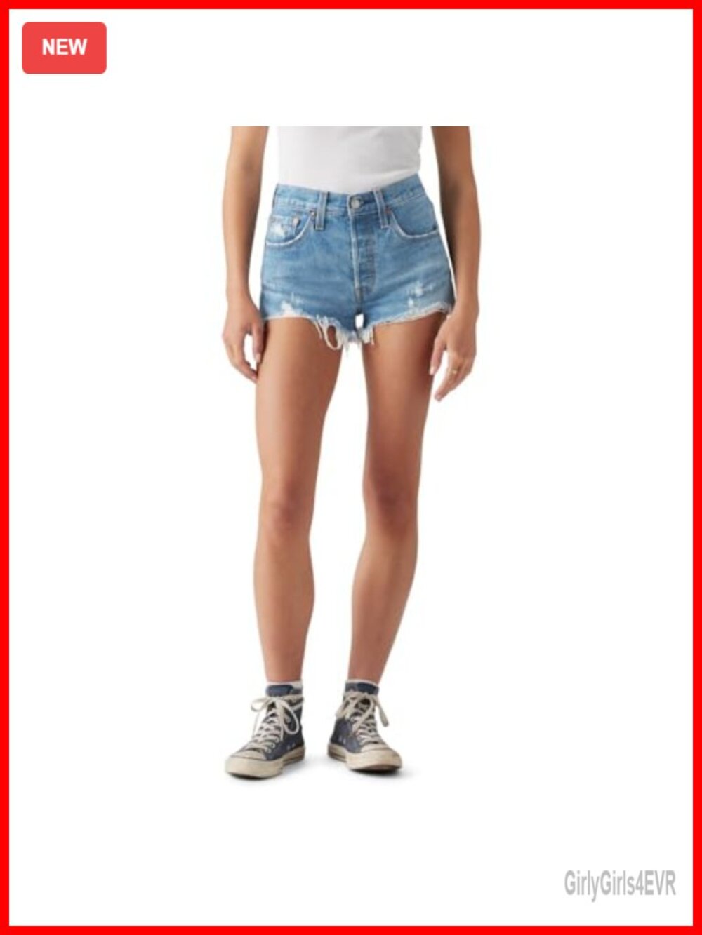 High Rise Button Fly Non-Stretch Denim Shorts 2.5 Inseam